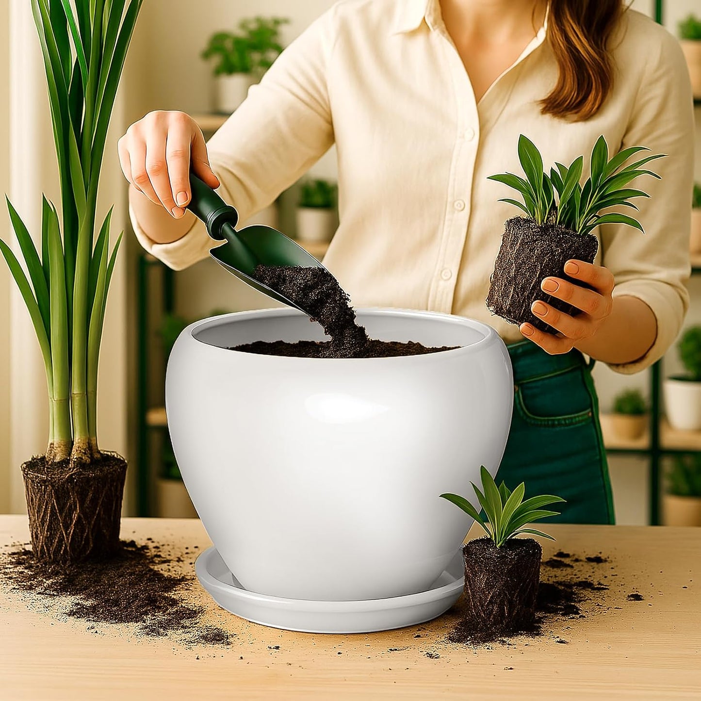Deep Dream 6 Inch Plant Pots- Ceramic Planter Pot with Drainage Hole and Saucer, Round Flower Pot for Indoor Outdoor Succulent, Snake Plants and Cactus, Blue