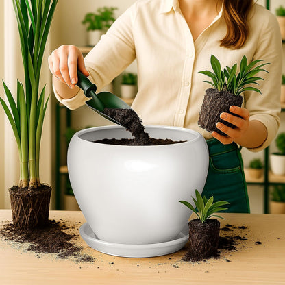 Deep Dream 6 Inch Plant Pots- Ceramic Planter Pot with Drainage Hole and Saucer, Round Flower Pot for Indoor Outdoor Succulent, Snake Plants and Cactus, Blue