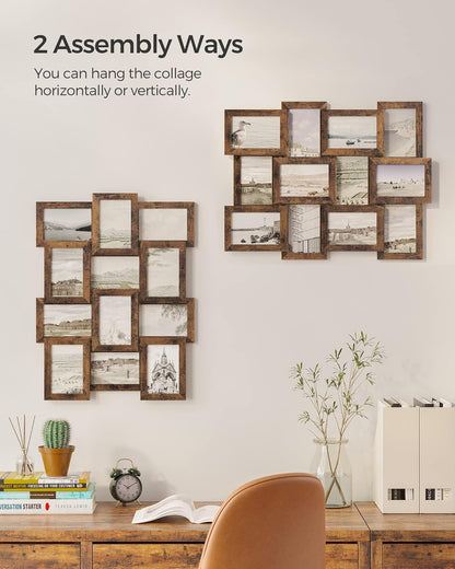 SONGMICS Collage Picture Frames, 4x6 for Wall Decor, Multi Family Photo for Gallery Decor, Hanging Display, Set of 12, Rustic Brown URPF026X01