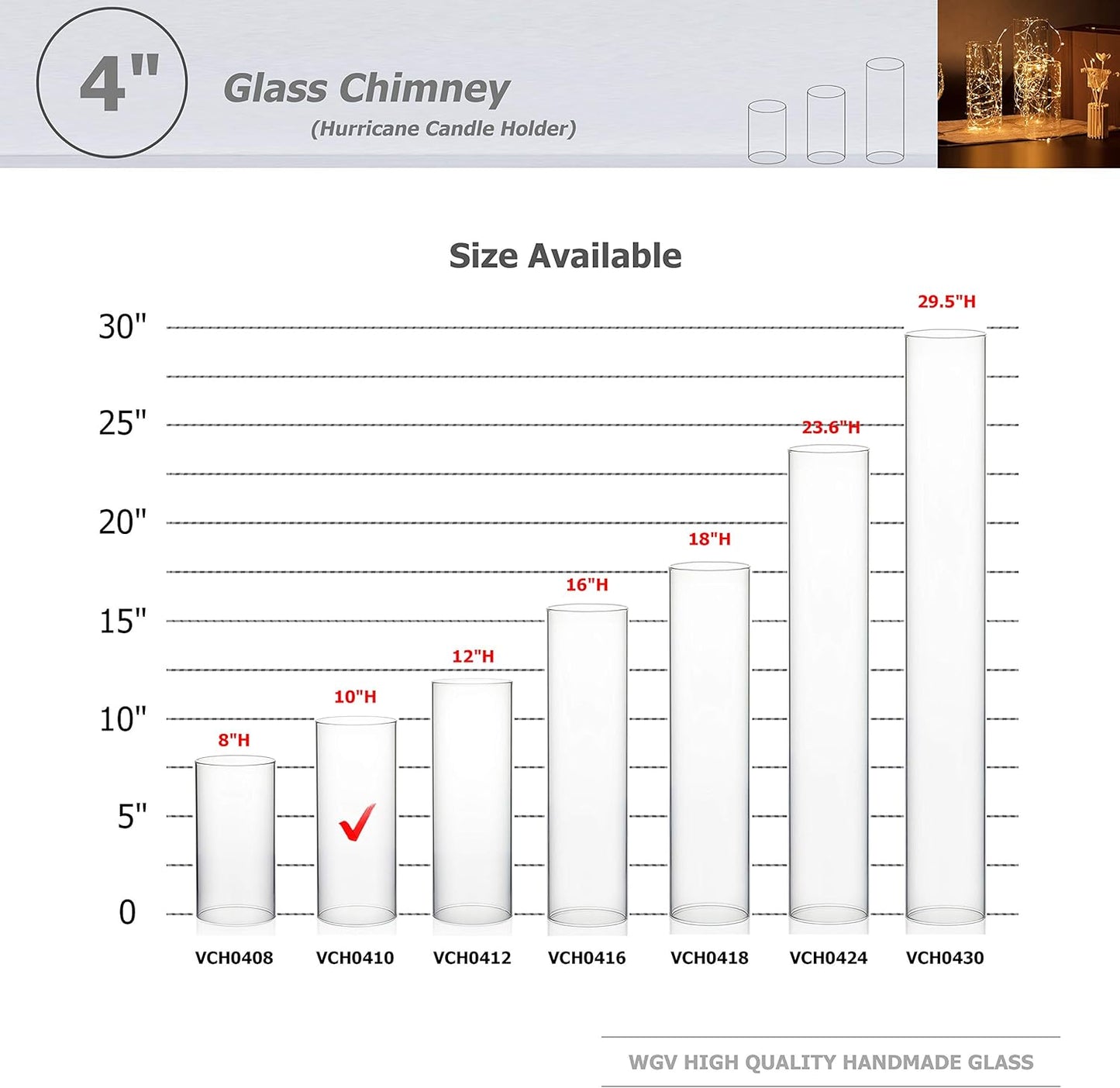 WGVI Hurricane Candle Holder Sleeve, Wide 4", Height 8", Clear Glass Cylinder Candleholder, Chimney Tube, Open Ended Candle Shade, 1 Piece - Colors A