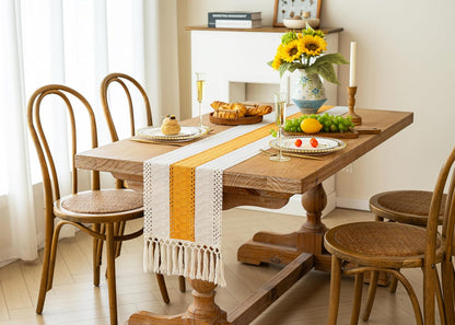 FEXIA Boho Table Runner for Thanksgiving Fall Christmas Home Decor with Tassels 72 Inches Long Pottery barn Furniture Farmhouse Rustic Macrame Burlap Table Decoration for Living Room (12x72 Inches)