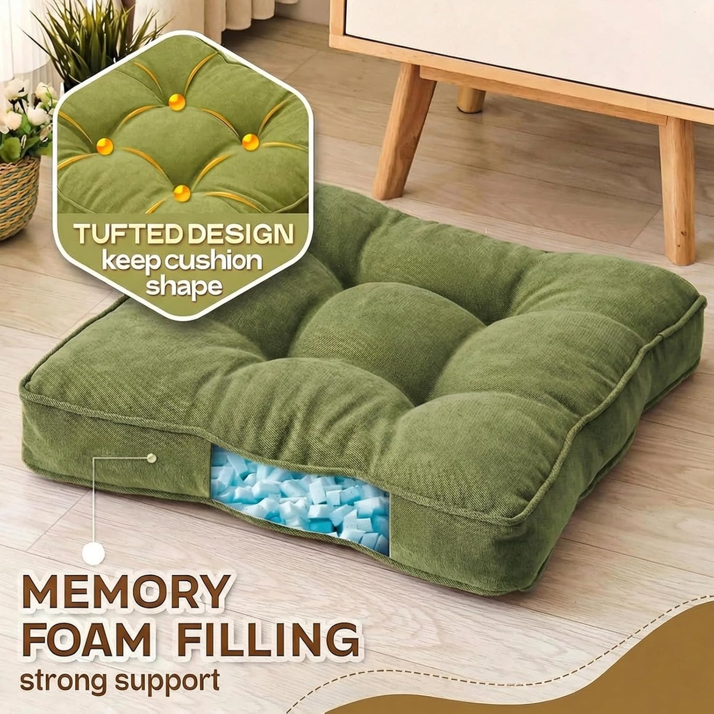 1 MIDDLE ONE Floor Pillow Set of 2, Memory Foam Floor Cushions for Adults, Large Meditation Pillow for Sitting, 22 x 22 Inches (Square | Grey)