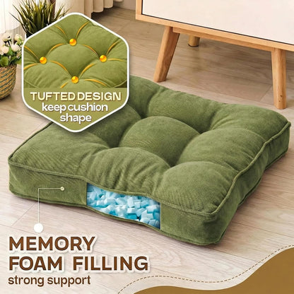 1 MIDDLE ONE Floor Pillow Set of 2, Memory Foam Floor Cushions for Adults, Large Meditation Pillow for Sitting, 22 x 22 Inches (Square | Grey)