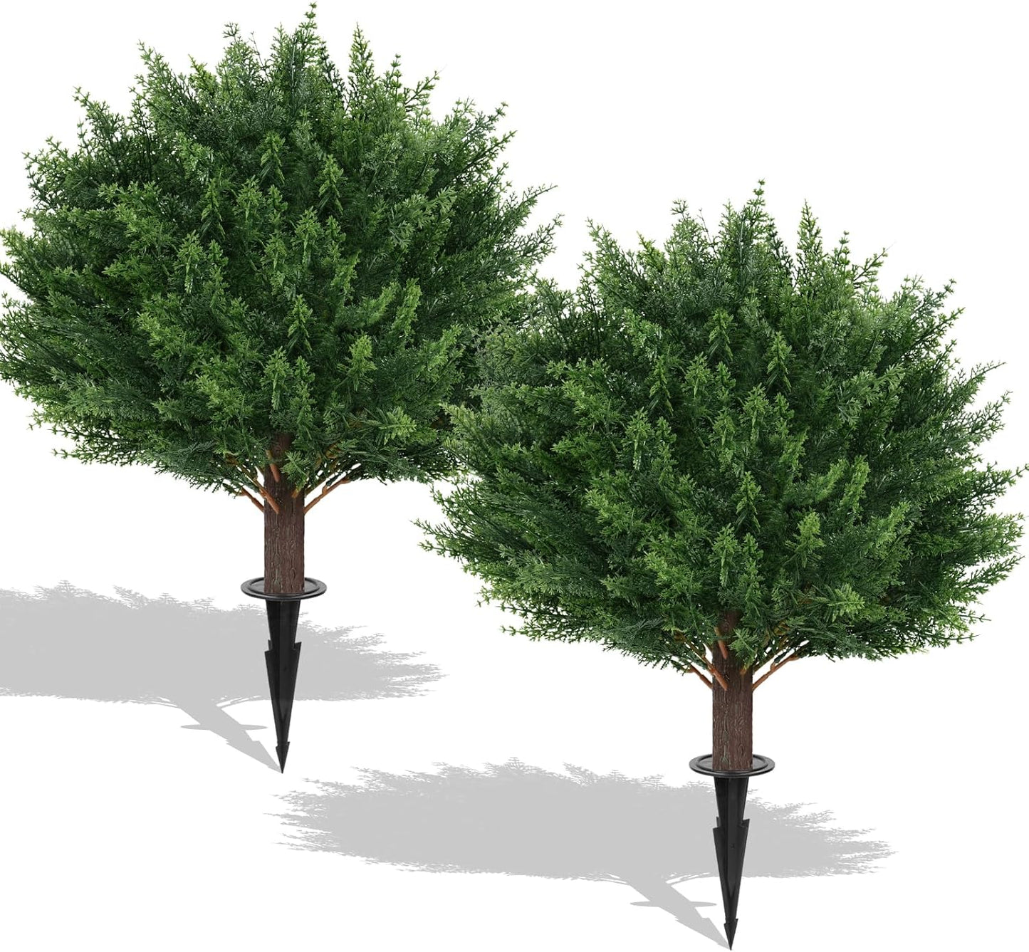 Artificial Lavender Topiary Ball Trees, 2 Set of UV Resistant Fake Evergreen Shrubs Bushes Plants with Ground Spike, Fake Plants for Outdoor Indoor Front Porch Garden