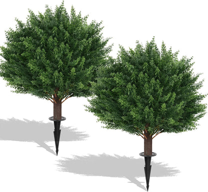 Artificial Lavender Topiary Ball Trees, 2 Set of UV Resistant Fake Evergreen Shrubs Bushes Plants with Ground Spike, Fake Plants for Outdoor Indoor Front Porch Garden
