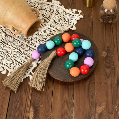 OMISHE Extra Large Wood Bead Garland with 1.6" Diameter Wooden Beads and Tassels, 41" Long Rustic Farmhouse Country Decorative Beads for Home Tiered Tray Decor, Natural Beige