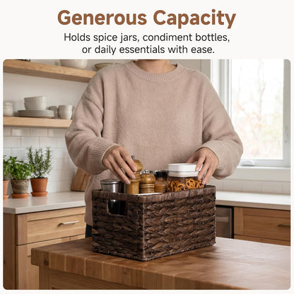 StorageWorks Wicker Basket, Baskets for Organizing, Storage Basket with Built-in Handles, Water Hyacinth Shelves (Medium 2-Pack, Natural Hyacinth)