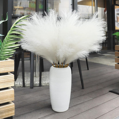 Ouddy Decor 8 Pcs Faux Pampas Grass Decor 38''/97cm Tall Artificial Large Pompous Pompas Floral Fluffy Fake Plants Floor Vase Filler for Wedding Kitchen Home Boho Decorations, Mixed Beige