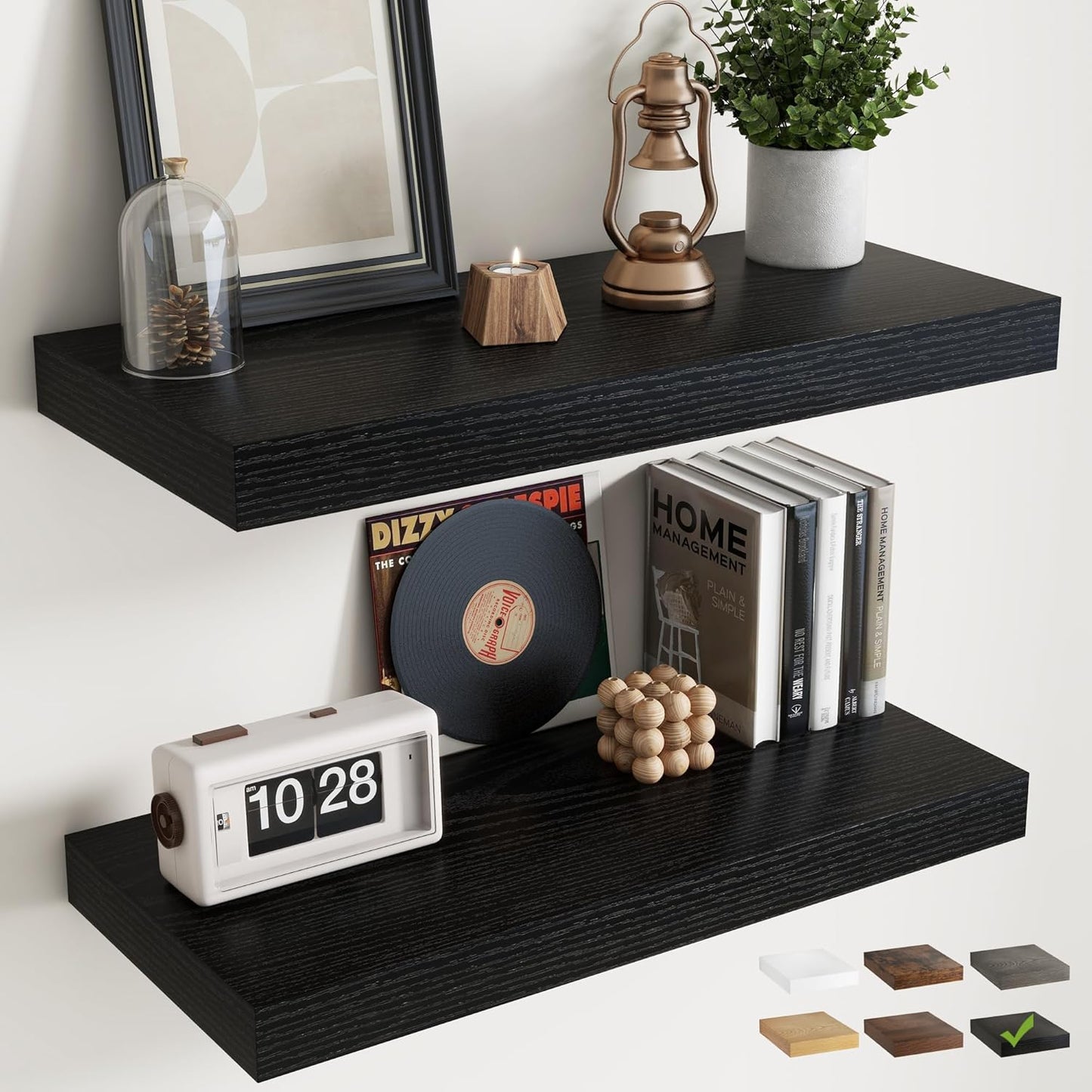 72 Inch Long Floating Shelves for Wall Set of 2, 12"D Wood Grain Bathroom Shelves with Invisible Brackets, Easy Install Engineered Wood Storage Shelves for Kitchen, Living Room, Bedroom, Black Finish