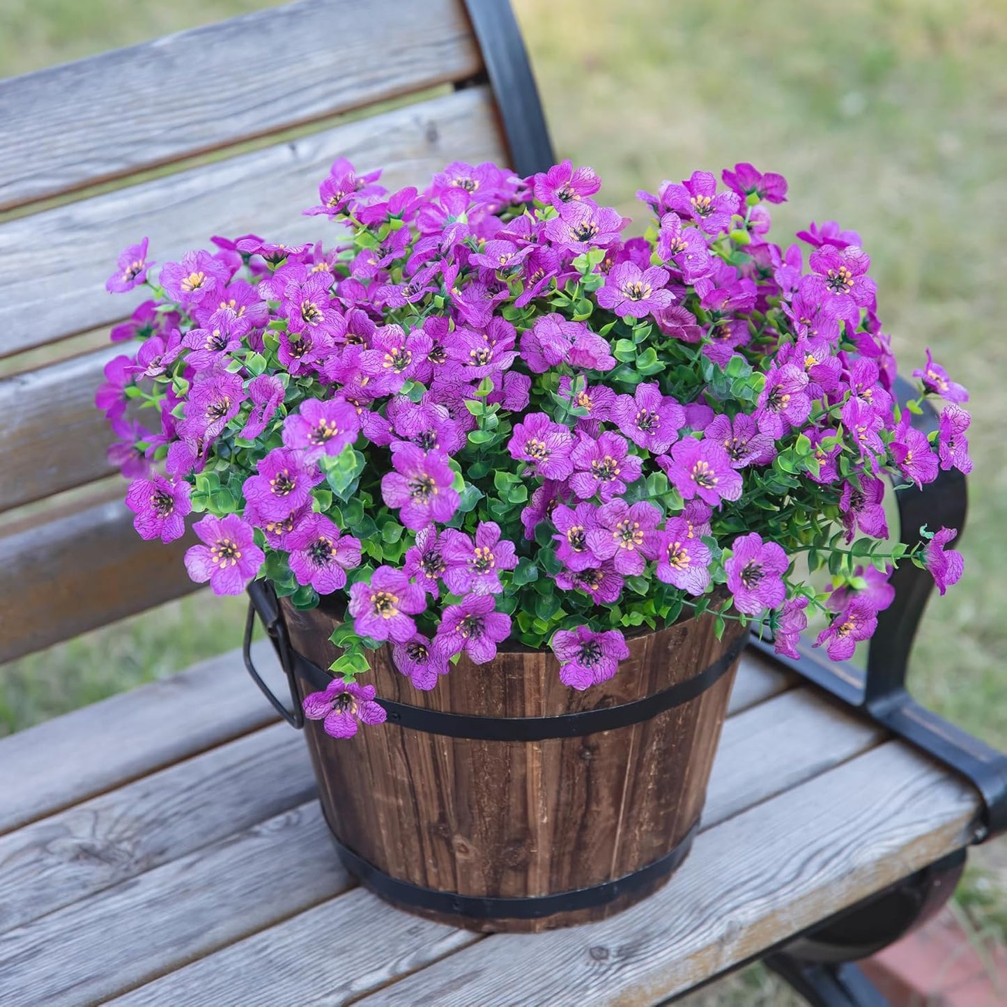 HyeFlora Artificial Flowers for Outdoor Indoor Garden Home Decoration, Faux Flower Daisy with Eucalyptus Leaves Fake Plants Greenery Boxwood Porch Patio, 12 Bundles (Mix Pink Red Purple Yellow)
