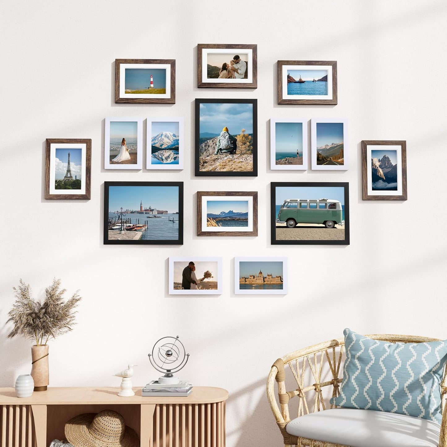 Vittanly 15 Pack Picture Frames Collage Wall Decor for Mounting or Tabletop Display, Gallery Frame Set for Family, Multi Sizes Including 3pcs 8x10, 6pcs 5x7, 6pcs 4x6, Black