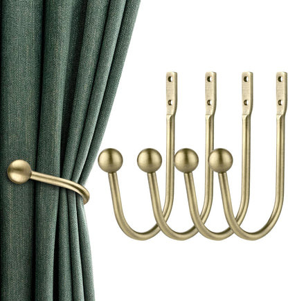 Curtain Holdbacks, 4pcs Curtains Holder Wall Mounted Drapery Tiebacks Retro Window Hook for Home Decor, Matte Black