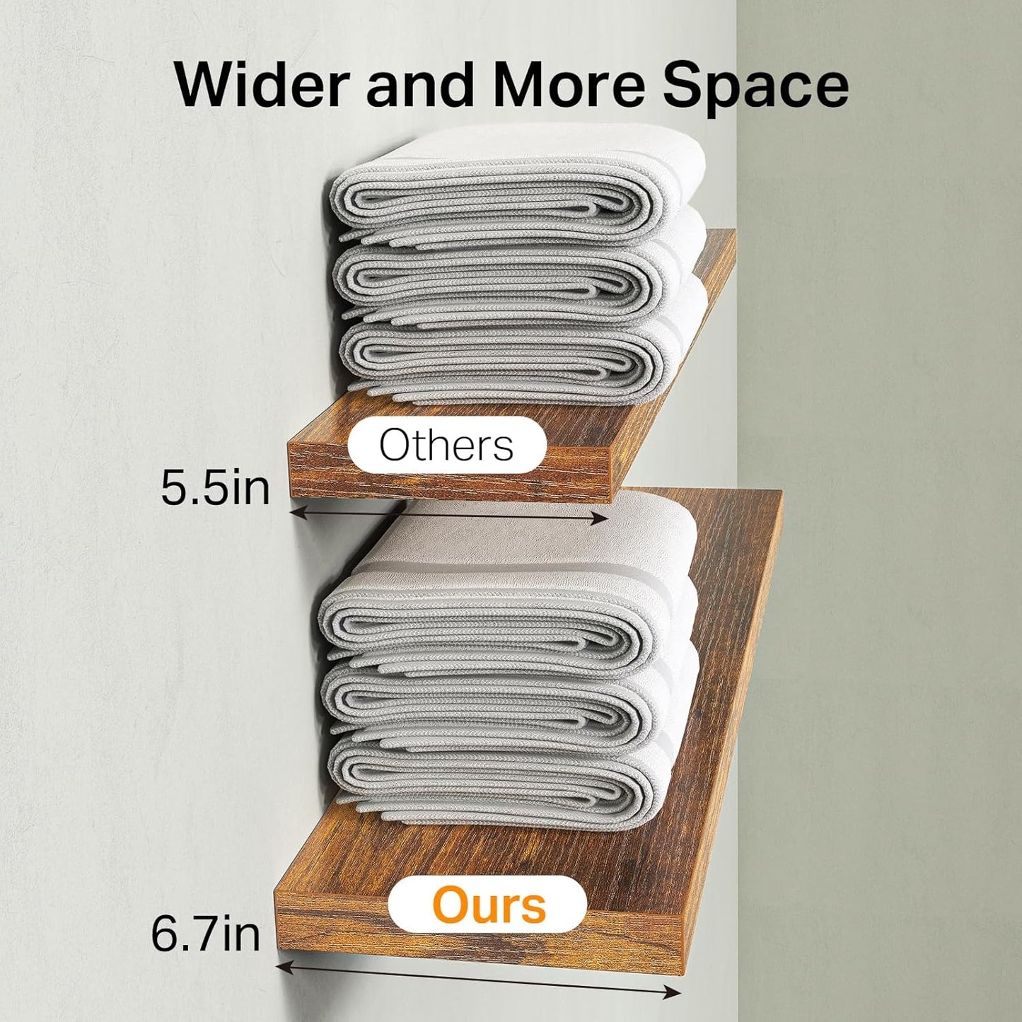 BAYKA Floating Shelves for Wall, Set of 3, Wall Mounted Rustic Wood Shelves for Bathroom, Bedroom, Living Room, Kitchen, Small Hanging Shelf for Books/Storage/Room Decor, Walnut-Like, 15.7in