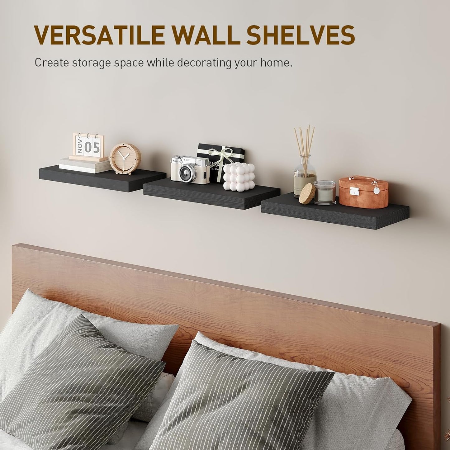 RALGEND Floating Shelves for Wall, 1.5" Thick Wall Shelf Set of 3 with Invisible Brackets, L31.5 x W7.9 Hanging Shelves Farmhouse Home Decor for Bathroom, Living Room, Bedroom, Rustic Brown 8301BJP3BF