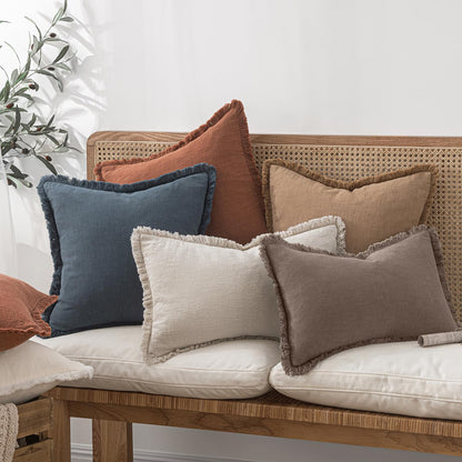 MIULEE Decorative Throw Pillow Covers Neutral Linen Fringe Throw Pillows Set of 2 Natural Beige Boho Farmhouse Cushion Covers with Tassels for Couch Sofa Bed Spring Home Decor 20x20 Inch