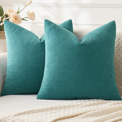 MIULEE Olive Green Couch Pillow Covers 18x18 Inch, Set of 2 Soft Chenille Decorative Square Throw Pillow Covers Farmhouse for Sofa Living Room Bed