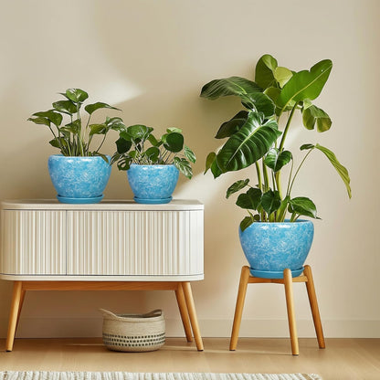 6 Inch Plant Pot - Ceramic Pots for Plants with Drainage Hole and Saucer, Round Succulent Planter Indoor Outdoor, Modern Flower Pot for Snake Plants, Home Decor, Gifts for Plant Lover, Blue