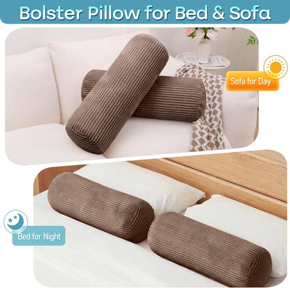 1 MIDDLE ONE Body Pillow, Memory Foam Body Pillows for Adults Sleeping, Decorative Bolster Pillow for Bed & Couch, Long Cylinder Tube Round Pillow, 24x7.87 Inches, Set of 2 (Light Grey)