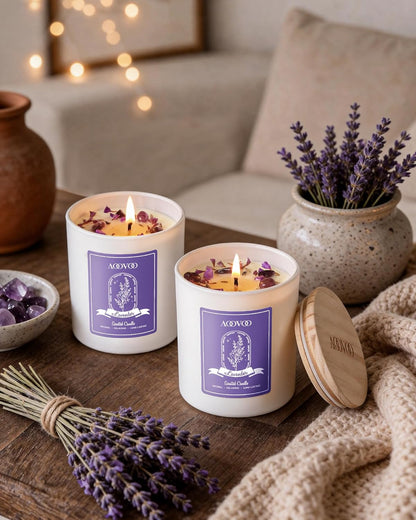 AOOVOO Lavender Scented Candles for Women - Aromatherapy Candle with Crystals Inside, 10oz Soy Candles for Home Scented, Birthday Gifts Mothers Day Candle for Women Mom