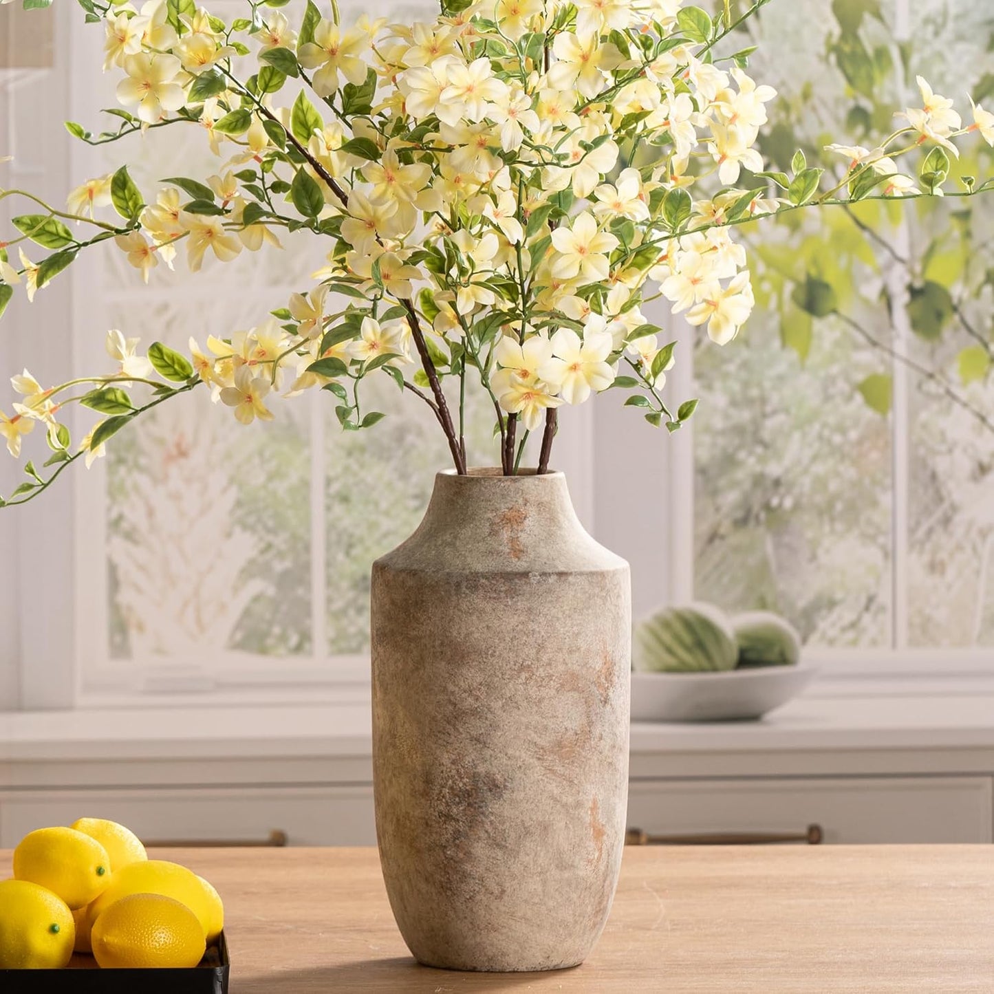 Mitt&Ditt Ceramic Flower Vase with Handles, 11 inch Tall Vase for Centerpieces, Large Decorative Terracotta Vases, Farmhouse Rustic Vases for Home Decor, Living Room, Table, Neutral