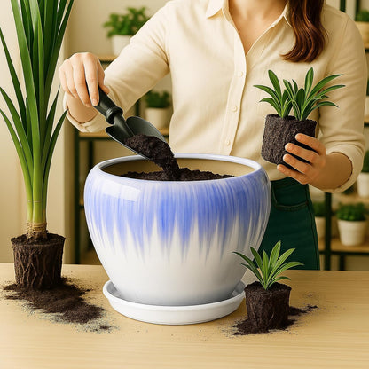 Deep Dream 6 Inch Plant Pots- Ceramic Planter Pot with Drainage Hole and Saucer, Round Flower Pot for Indoor Outdoor Succulent, Snake Plants and Cactus, Blue