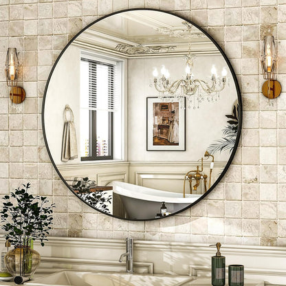 HARRITPURE Round Mirror 30 Black Wall Mounted Circle Mirrors Vanity Mirror with Brushed Aluminum Alloy Frame Modern Decoration for Bathroom, Living Room, Vanity, Bedroom, Entryway