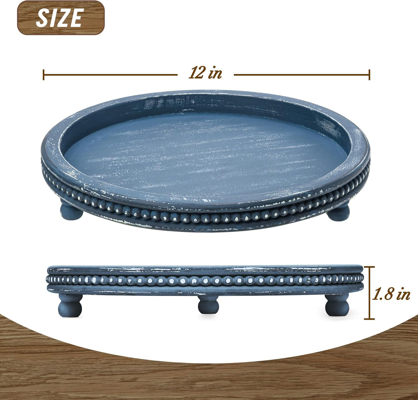 KULEDM Handmade Wooden Decorative Tray, Small Beaded Coffee Table Tray Decor, Sage Round Serving Tray for Coffee Table, Dining Room Table Entryway and Living Room Table
