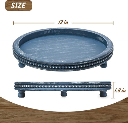 KULEDM Handmade Wooden Decorative Tray, Small Beaded Coffee Table Tray Decor, Sage Round Serving Tray for Coffee Table, Dining Room Table Entryway and Living Room Table