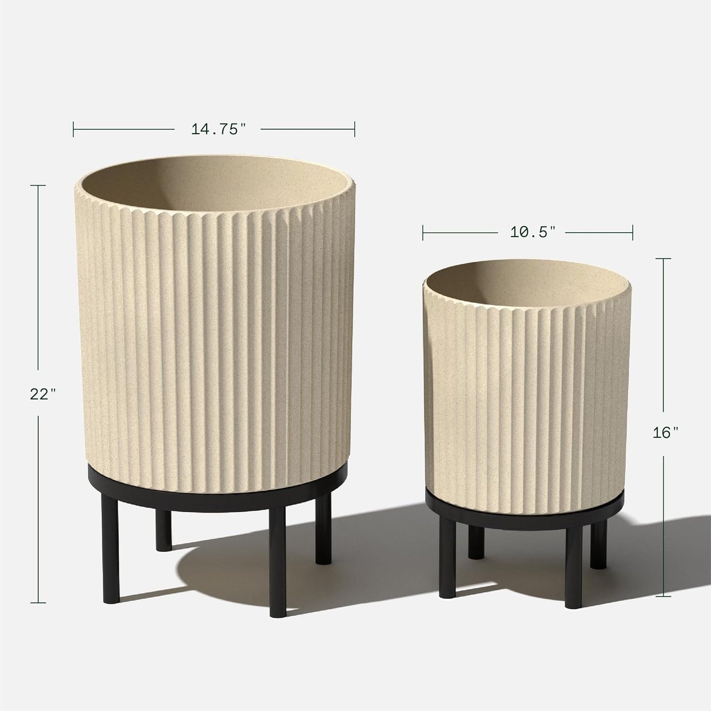 Veradek Demi Series Round Planter w/ Stand for Porch/Patio | Durable Plastic-Concrete & Wooden Stand | Modern Décor for Tall Plants, Flowers