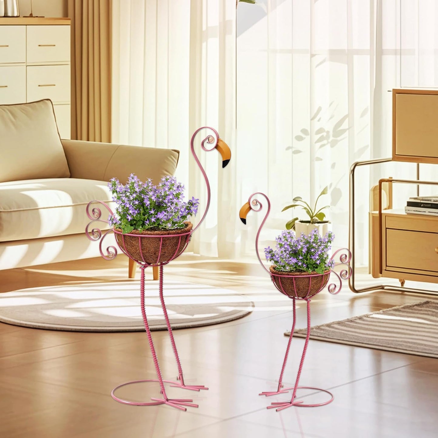 COOZZYHOUR Metal Peacock Planter with Fiber Basket -Garden Bird Planters for Outdoor Indoor Lawn,Yard,Porch,Patio, Garden Decorations（Set of 2）