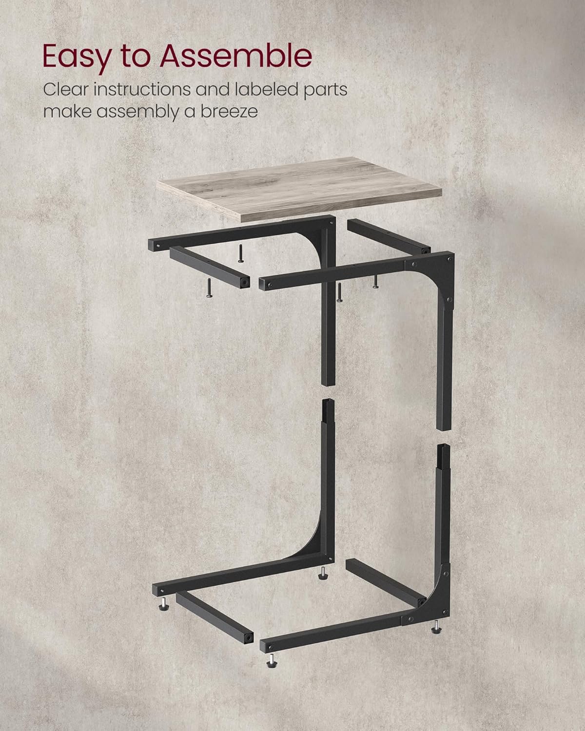 VASAGLE C-Shaped End Table, Small Side Table for Couch, Sofa Table with Metal Frame for Living Room, Bedroom, Bedside, Rustic Brown and Black