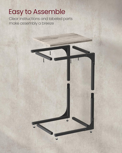 VASAGLE C-Shaped End Table, Small Side Table for Couch, Sofa Table with Metal Frame for Living Room, Bedroom, Bedside, Rustic Brown and Black