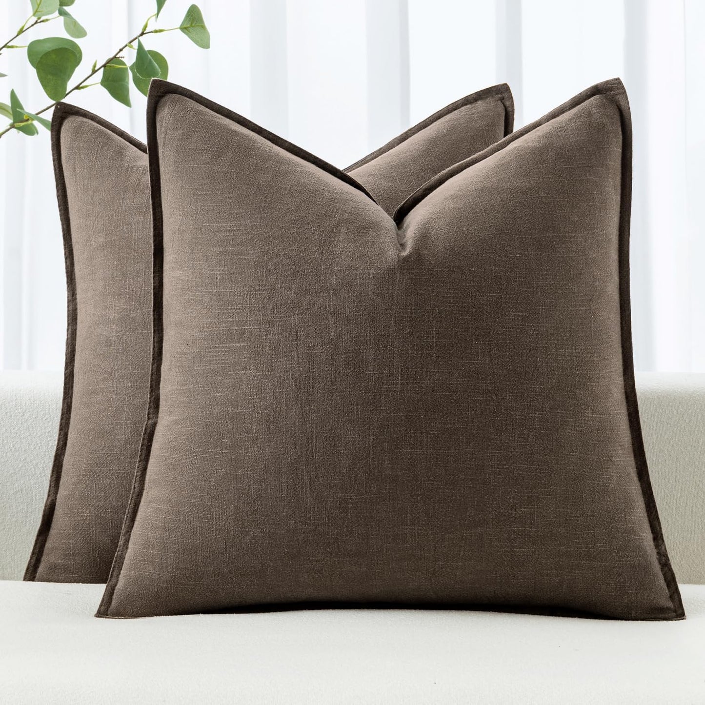 MIULEE Decorative Linen Euro Sham Pillow Covers 26x26 Cream White Boho Farmhouse Neutral Couch Throw Pillows for Bed Pack of 2 Accent Modern Pillowcase Sofa Livingroom Home Decor