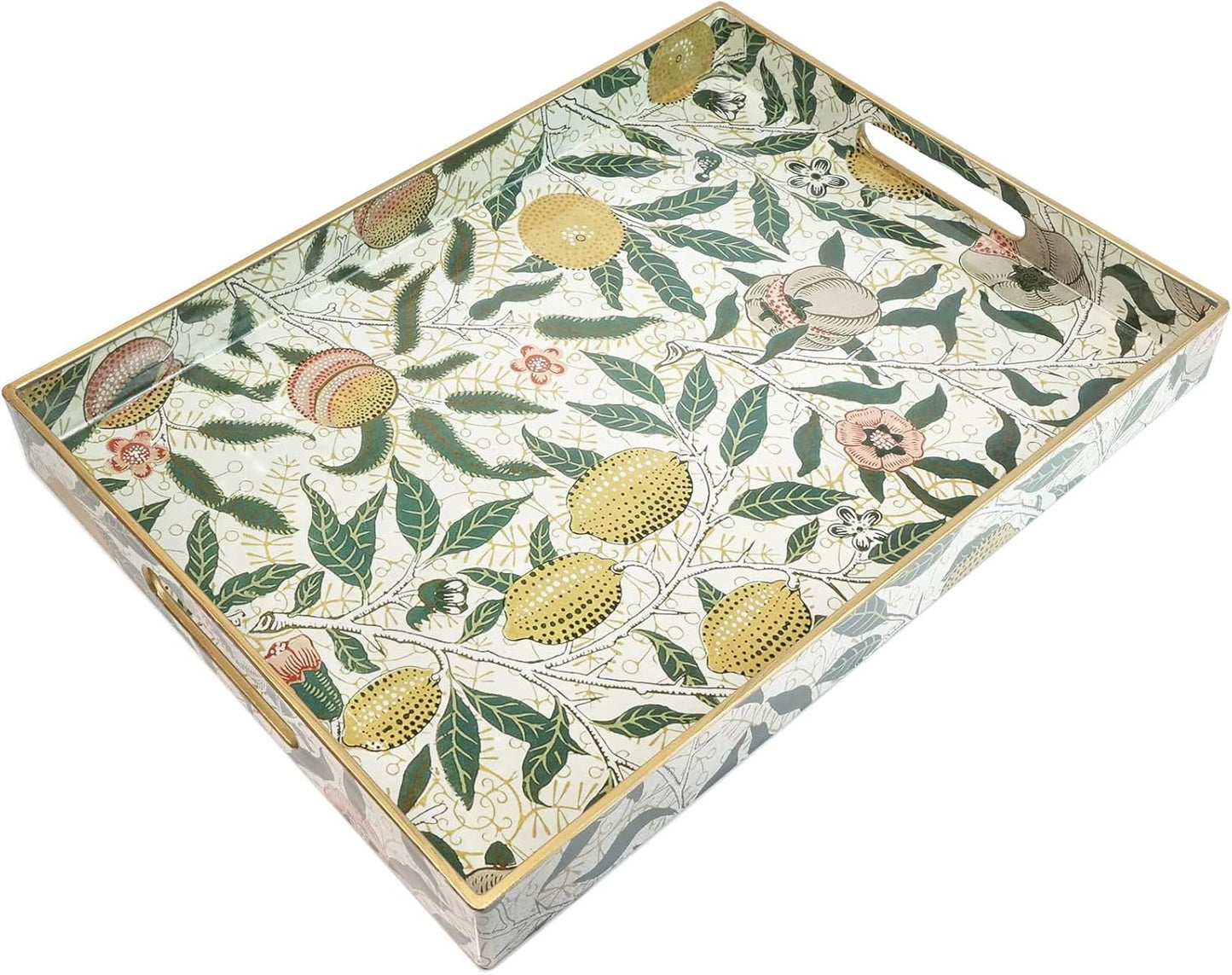 Spsyrine Serving Tray with Handles, Plastic Decorative Tray for Coffee Table, Living Room, Home Decor, Dianthus
