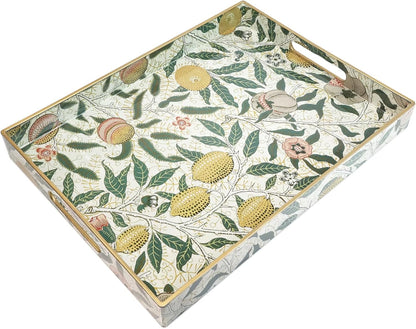 Spsyrine Serving Tray with Handles, Plastic Decorative Tray for Coffee Table, Living Room, Home Decor, Dianthus