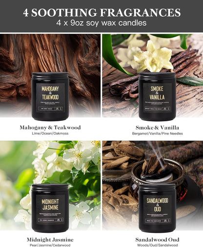 4 Pack Scented Candles Gifts for Women: 28oz Natural Soy Candles for Home Scented, Up to 200H Burning, Aromatherapy Candle Set, Jar Candle Gift Set for Spa Bath Meditation Birthday Valentine's Gifts