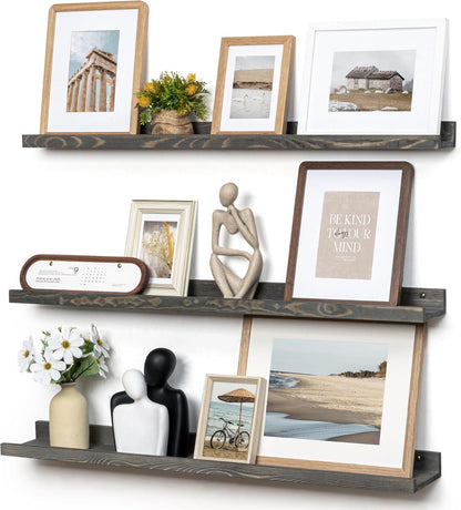 FLYJOE Picture Ledge Shelf, Floating Shelves Set of 2, Solid Pine Wood 55'' Long Large Nursery Book Shelves for Toys Storage, Kids Bookshelf for Living Room Bedroom Decor Books Photo Frames, Walnut