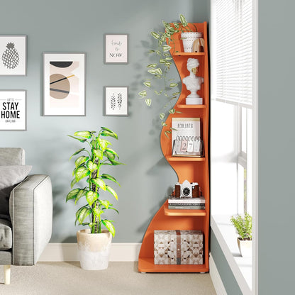 Tribesigns Corner Shelf, Modern 5-Tier Wall Corner Bookshelf, Stylish Corner Small Bookcase Storage Rack Plant Stand with Unique Shape for Living Room, Home Office (White, 1PC)