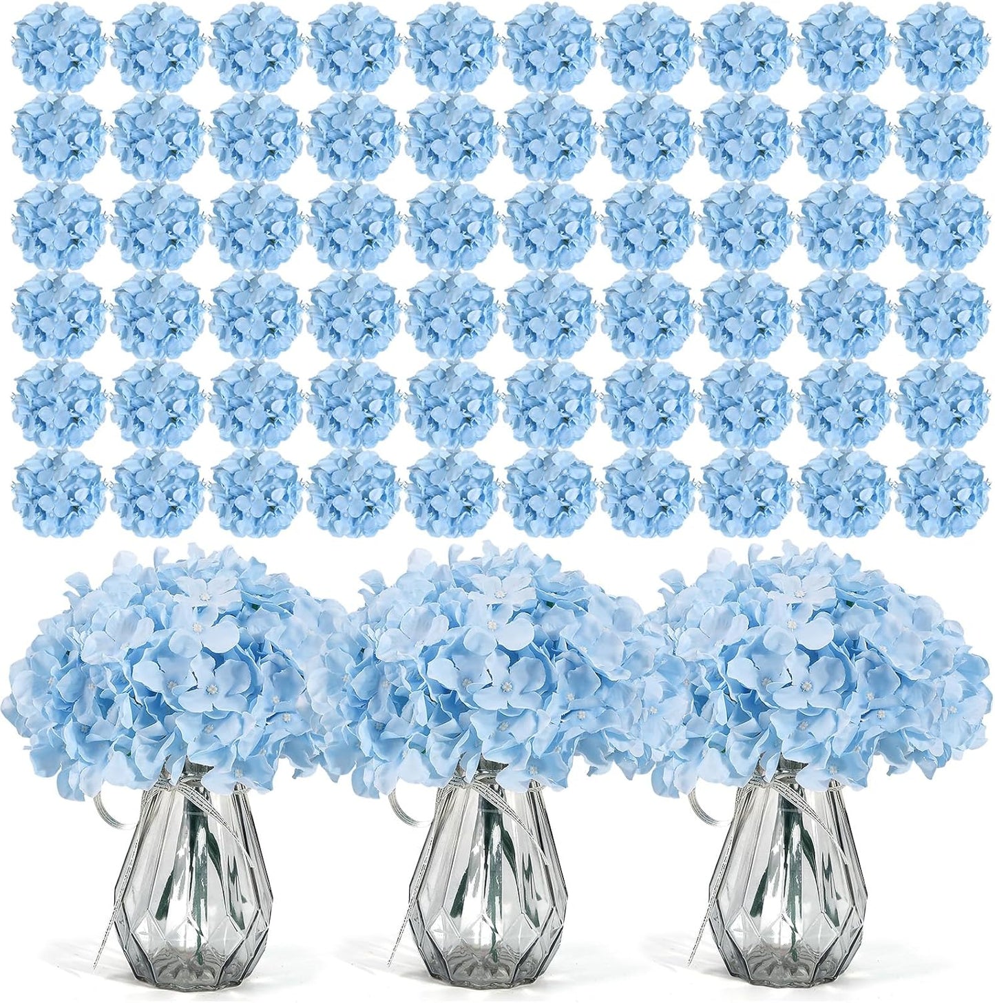 Auihiay 64 PCS Artificial Hydrangea Flowers, Silk Hydrangea Full Flowers Heads with Stems for Wedding Centerpieces, Home, Garden, Baby Shower, Party Decoration (Ivory)