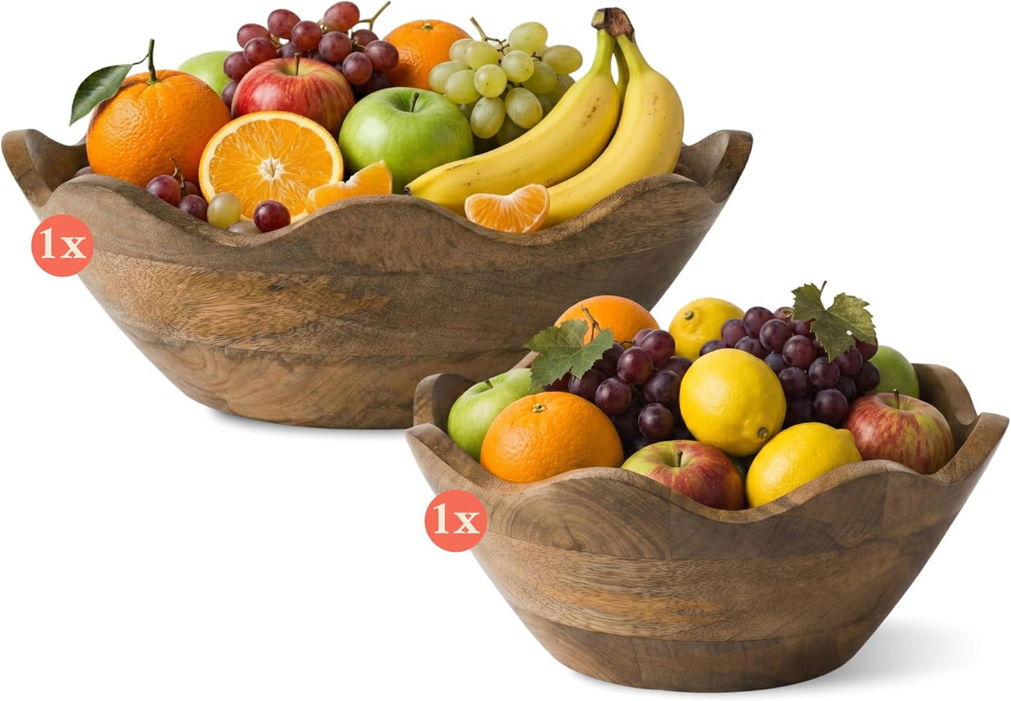 Mela Artisans 12-Inch Mango Wood Scalloped Bowl - Hand-Finished Decorative Serving and Fruit Bowl with Natural Grain for Kitchen Counter, Snacks, Desserts, Bread and Home Decor Centerpiece