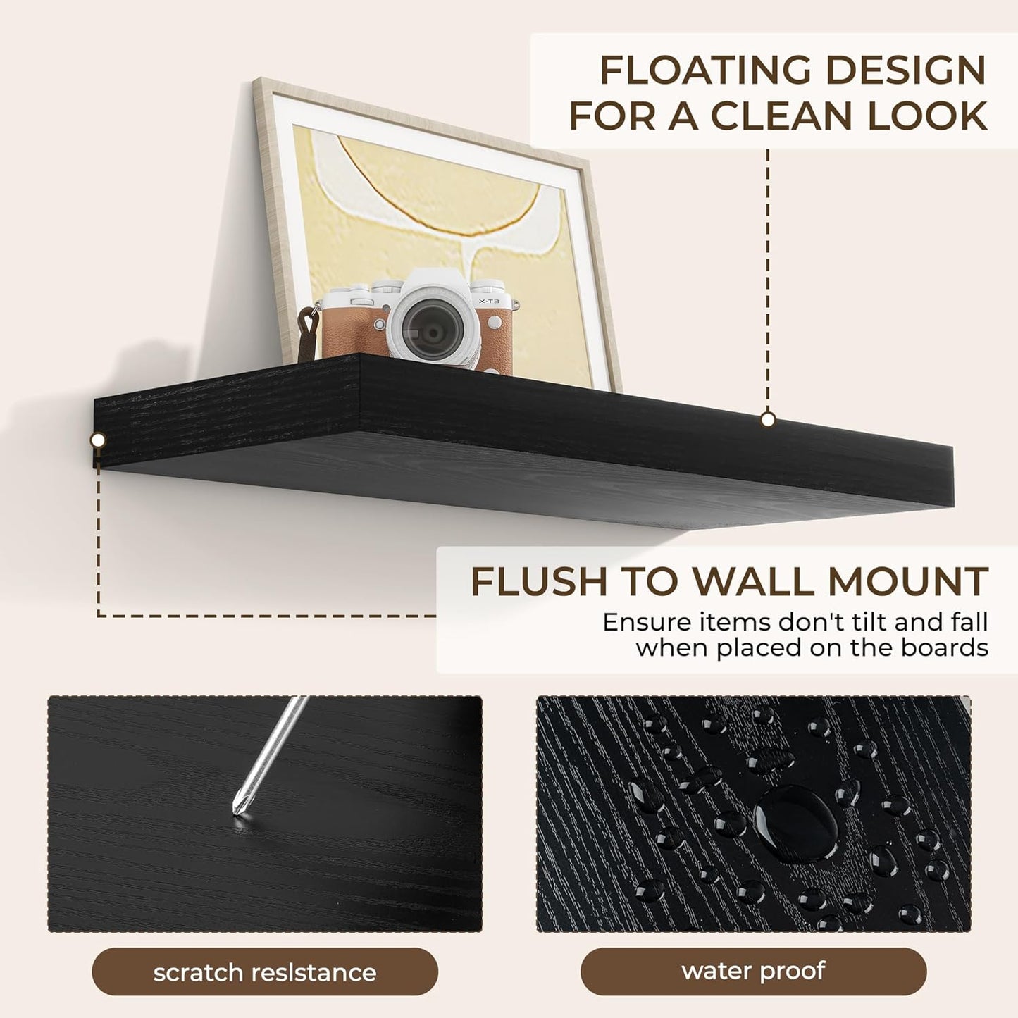 RICHFOCUS 72Inch Floating Shelves for Wall 2 Pack Shelves for Bedroom|Kitchen|Bathroom Wall Mounted Rustic Wood Floating Shelf with Invisible Brackets for Books|Storage|Decor, Rustic Brown