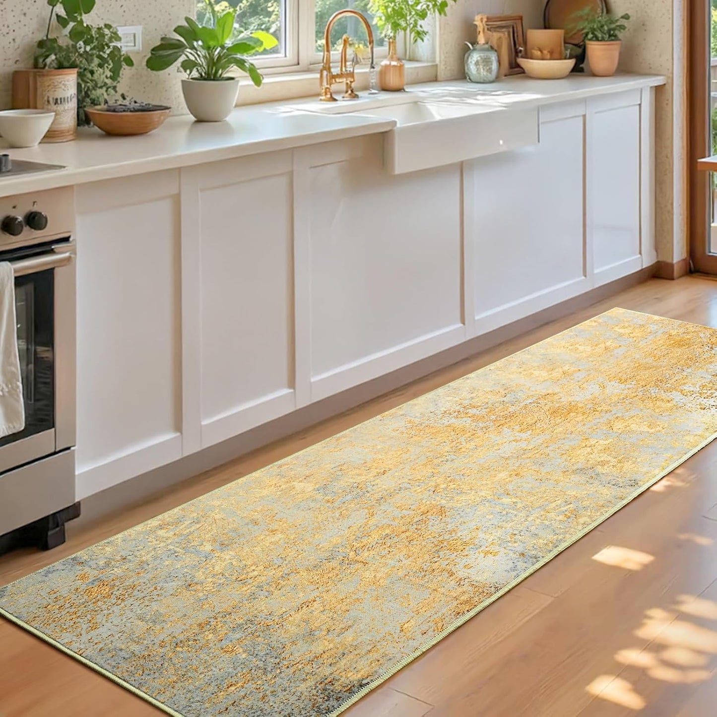 Ompaa 2x6 Rug Runners for Hallways Kitchen Runner Rug Non Slip Washable Grey Long Runner Rugs with Rubber Backing Soft Abstract Carpet Runner for Hallways, Kitchen, Bedroom, Bathroom, Entryway - Colors A