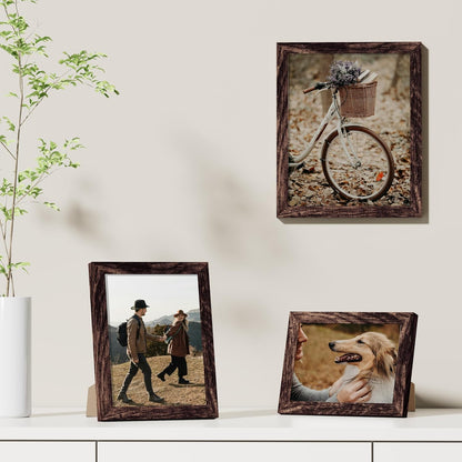 Vittanly 8x10 Picture Frames Set of 9, Shatter Resistant Plexiglass, Display 5x7 Pictures with Mat or 8x10 without Mat, Photo Frames for Wall or Tabletop, Engineered Wood, Black - Colors A