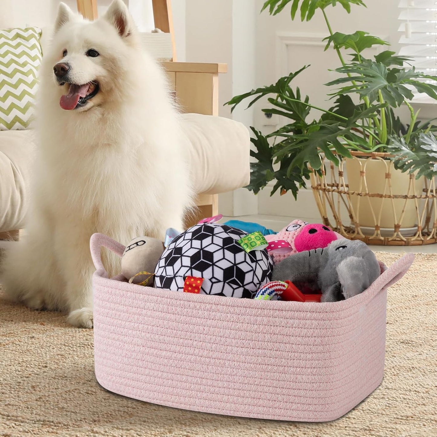 OIAHOMY Woven Basket, Gift Basket Empty with Gift Bags and Ribbons, Rope Baskets for Baby Showers, Storage Baskets with Handles for Nursery, Pet Toy Organizer - White