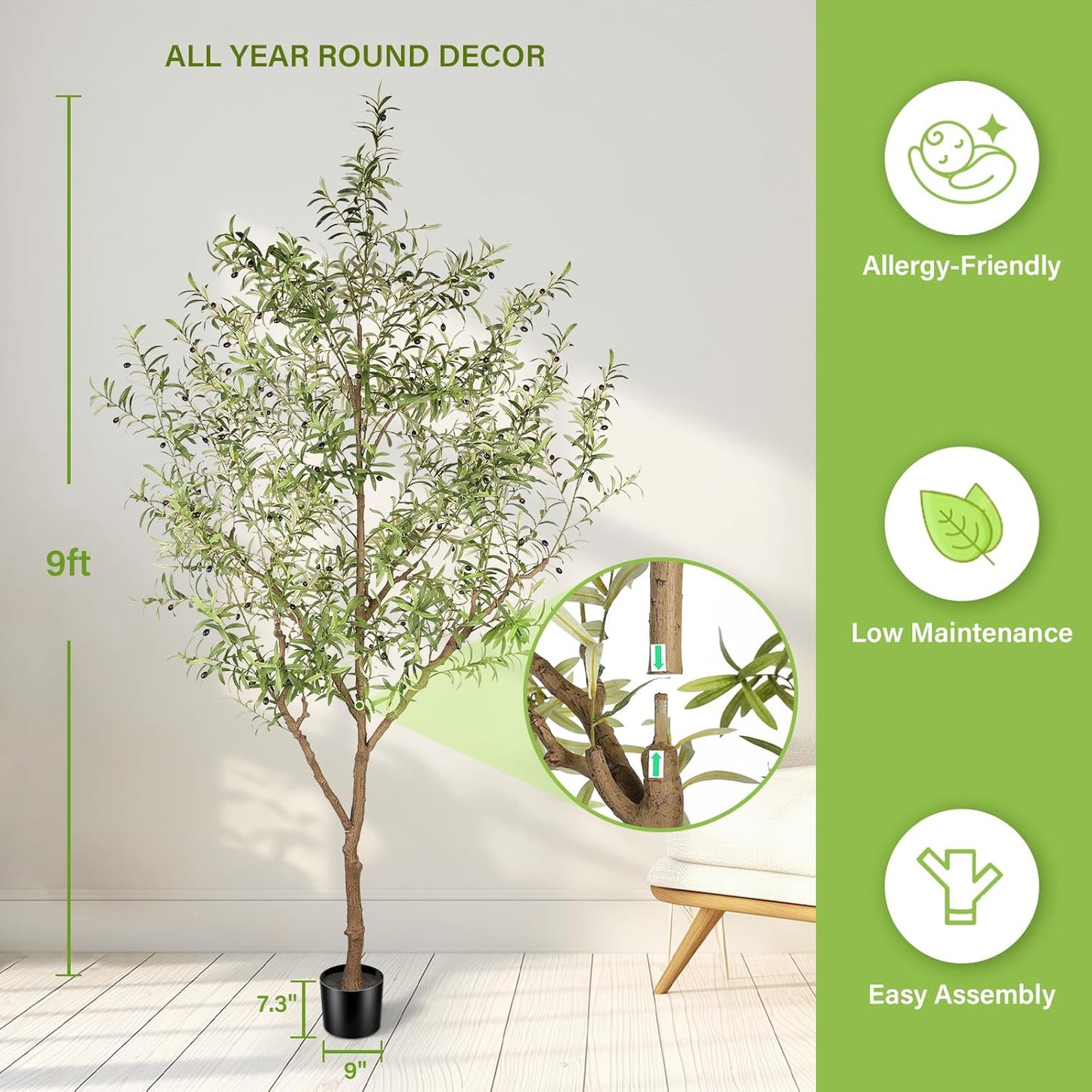 FEELEAD 7ft Faux Olive Tree - Fake Potted Olive Silk Tree with Planter Natural Olive Branches and Realistic Leaves Artificial Tree for Home House Office Decor Indoor