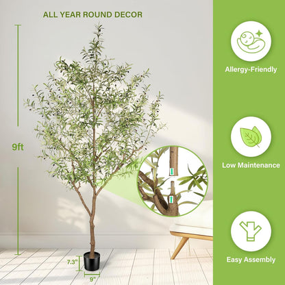FEELEAD 7ft Faux Olive Tree - Fake Potted Olive Silk Tree with Planter Natural Olive Branches and Realistic Leaves Artificial Tree for Home House Office Decor Indoor