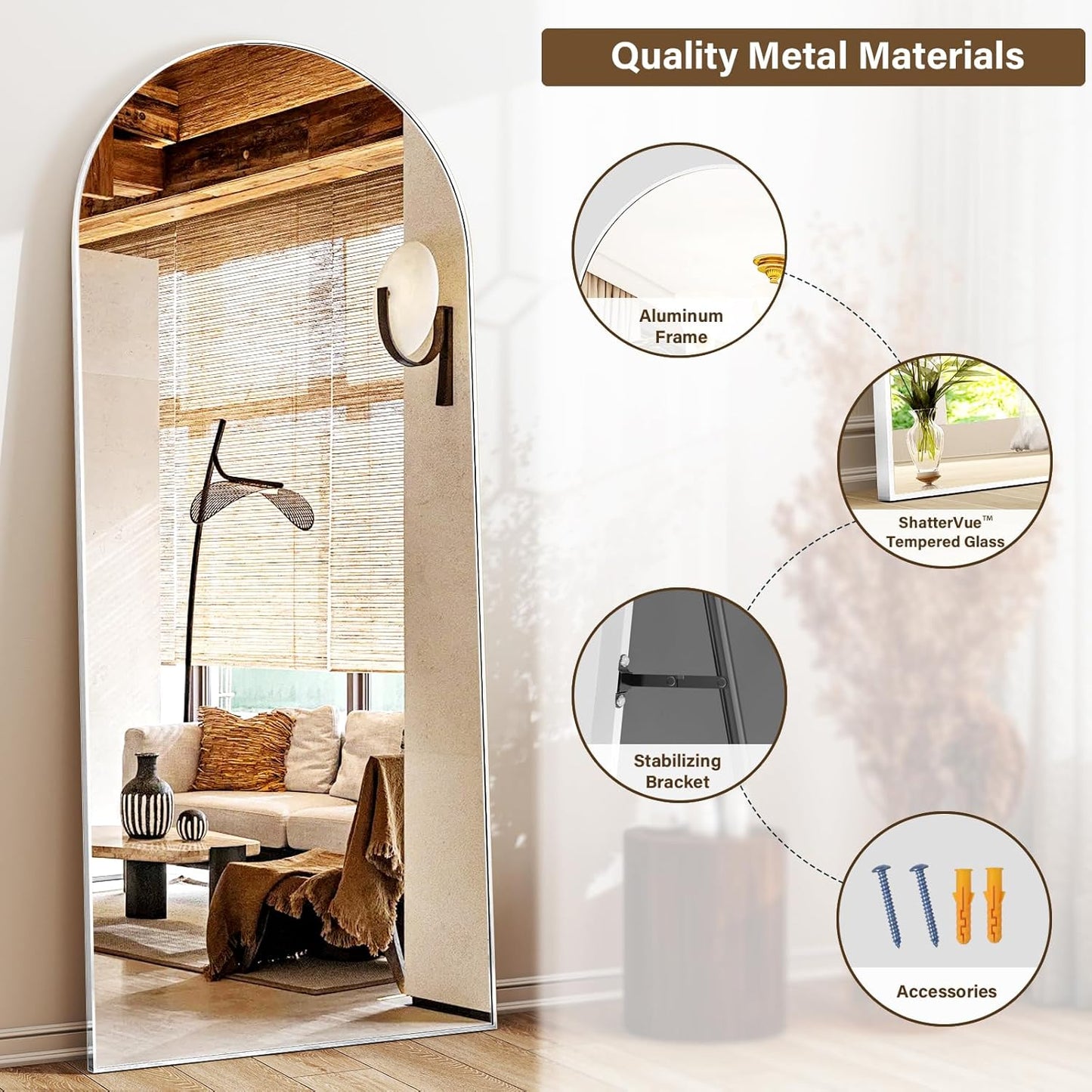 XRAMFY 56"x21" Arched Full Length Mirror Floor Mirrors with Aluminum Alloy Frame Free-Standing Wall Mounted Floor Mirrors or Large Dressing Mirror, Black Mirror Full Length