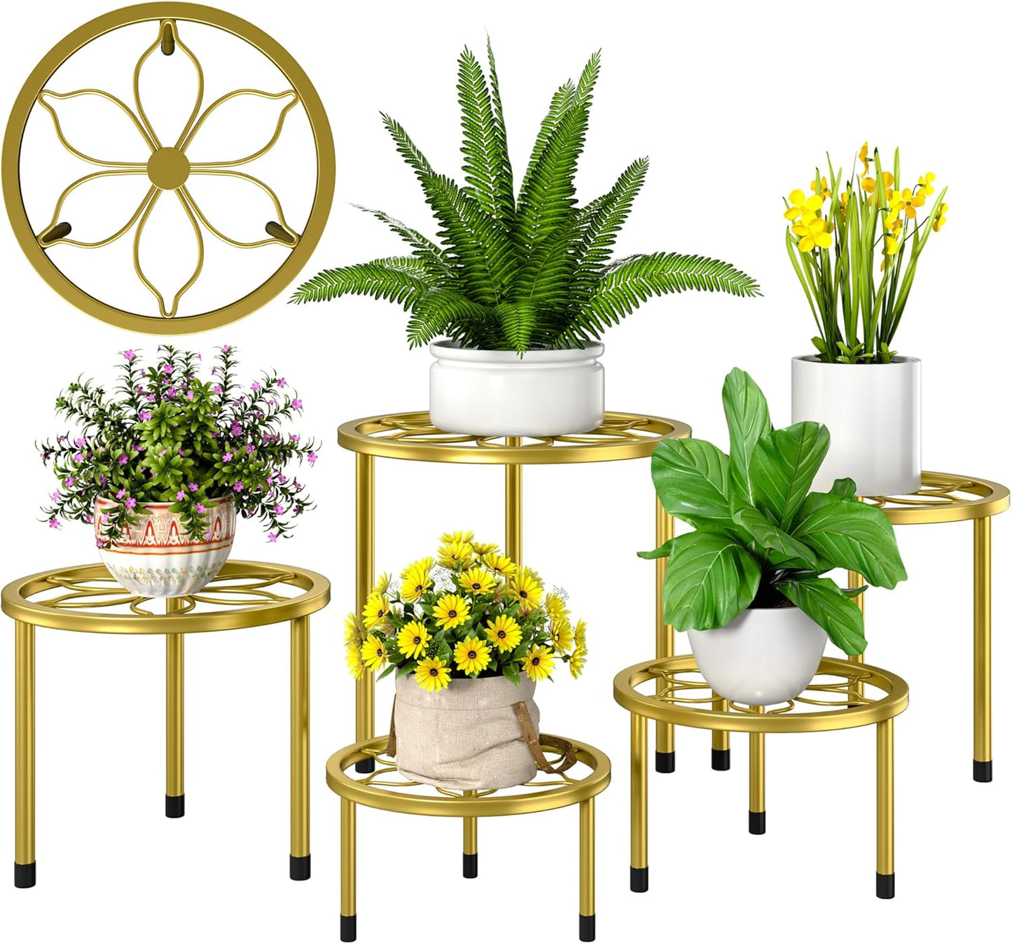 VECELO Metal Plant Stands Set of 5, Multiple Heavy Duty Flower Pot Stand, Round Plant Holder, Black
