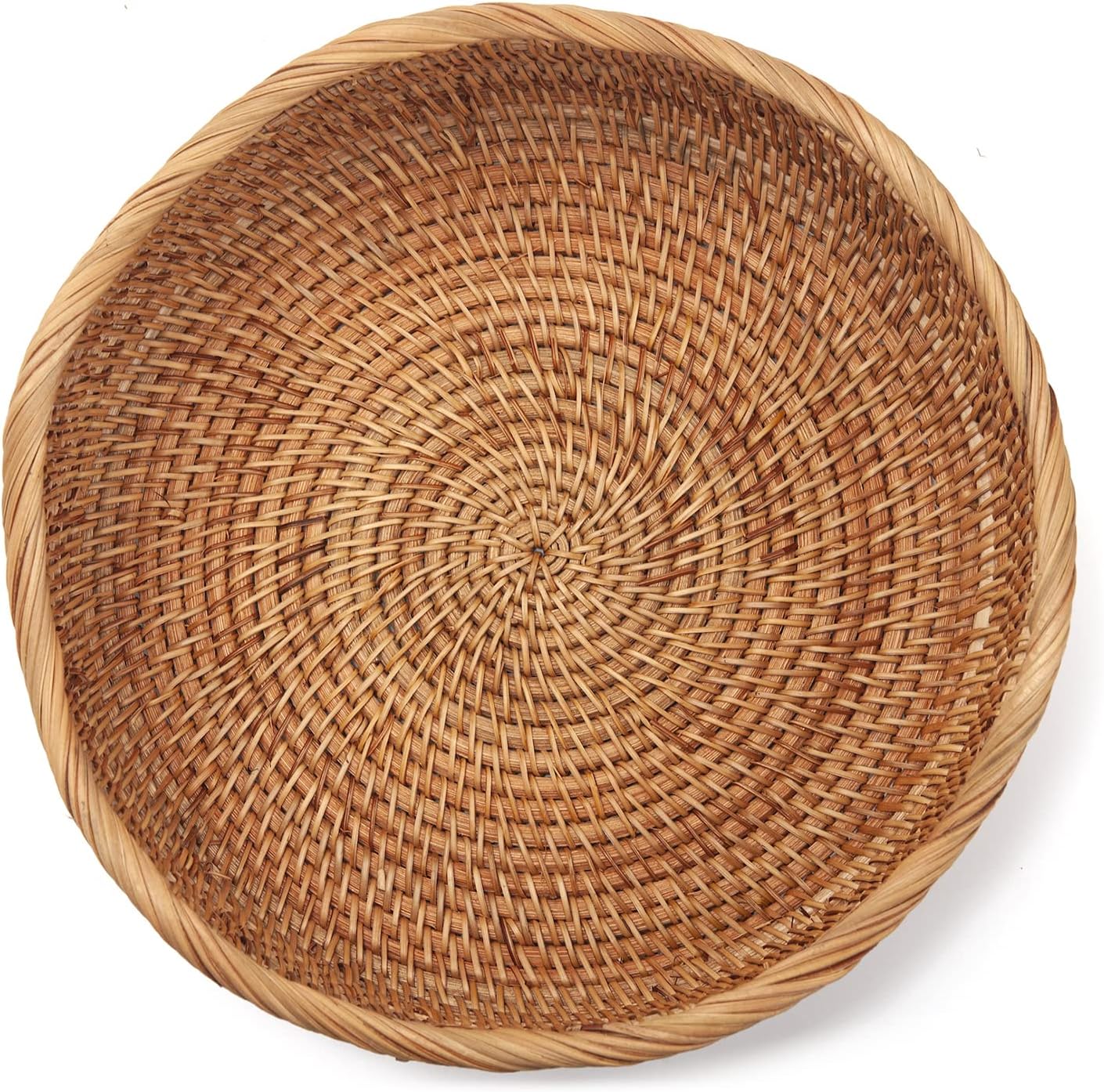 Round Rattan Fruit Baskets Woven Storage Bowls Key Holder Stackable for Shelf Kitchen Tabletop Natural Set of 3