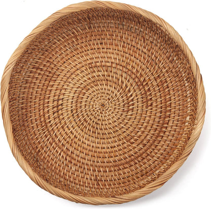Round Rattan Fruit Baskets Woven Storage Bowls Key Holder Stackable for Shelf Kitchen Tabletop Natural Set of 3